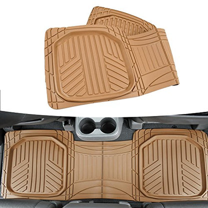 Beige Heavy Duty Front & Rear Rubber Floor Mats Universal Liners for Car SUV Van & Truck