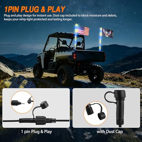 RGB LED Whip Light 2PCS 5FT Spiral Antenna Whips (5 Foot)