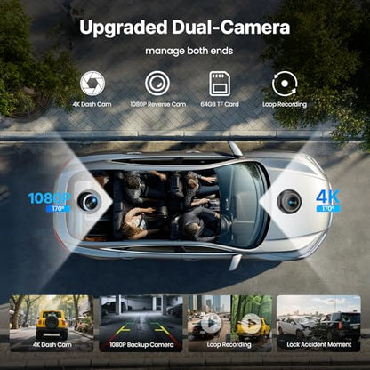 9''HD Carplay Screen for Car 4K Dash Cam&1080P Backup Camera with Apple Carplay&Android Auto Voice Control GPS DVR Call Music Message Mirror Link Airplay