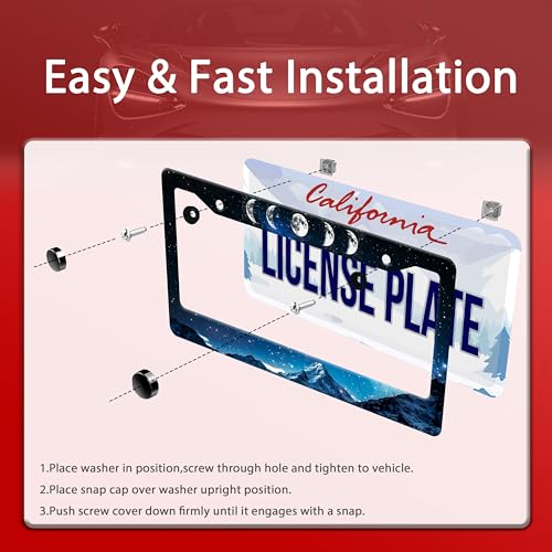 Moon Phase Mountains License Plate Frame Stainless Steel 2Holes with Screws