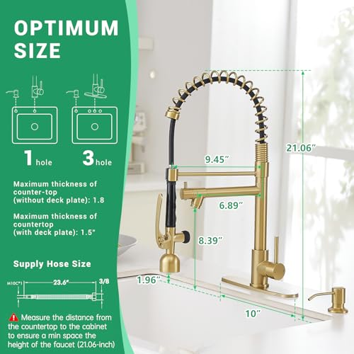 Commercial Kitchen Faucets with Pull Down Sprayer Brushed Gold LED