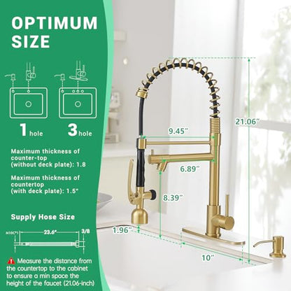 Commercial Kitchen Faucets with Pull Down Sprayer Brushed Gold LED