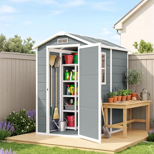 4.3' x 6.1' Outdoor Storage Shed Waterproof Resin with Floor Gray