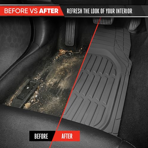 MotorTrend FlexTough Gray Car Floor Mats Rubber All Weather Automotive 2pc