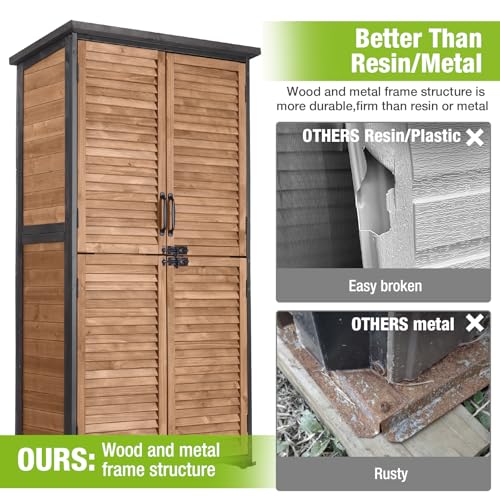 Outdoor Storage Cabinet Upgraded with Metal Frame Durable Storage Shed with Floor and Adjustable Shevels Waterproof Garden Tool Shed