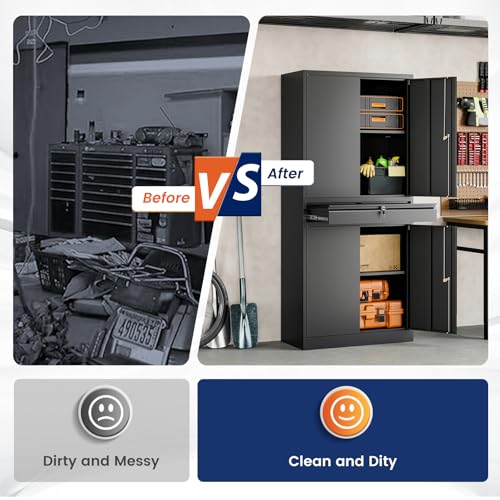 Metal Garage Storage Cabinet with Locking Doors and Adjustable Shelves