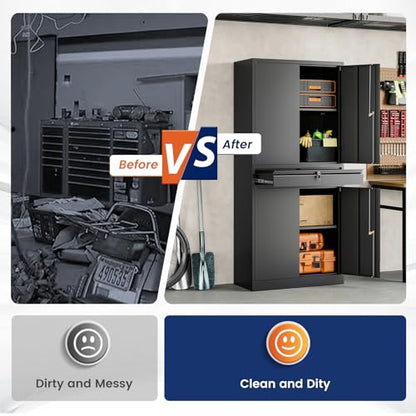 Metal Garage Storage Cabinet with Locking Doors and Adjustable Shelves