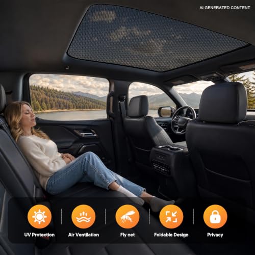 Sunroof Sun Shade for Chevrolet Silverado EV 2024 2025 2026 Breathable Mesh Car Roof Cover Quick Install UV Sun Protection Auto Foldable Moonroof Accessories