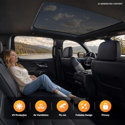 Sunroof Sun Shade for Chevrolet Silverado EV 2024 2025 2026 Breathable Mesh Car Roof Cover Quick Install UV Sun Protection Auto Foldable Moonroof Accessories