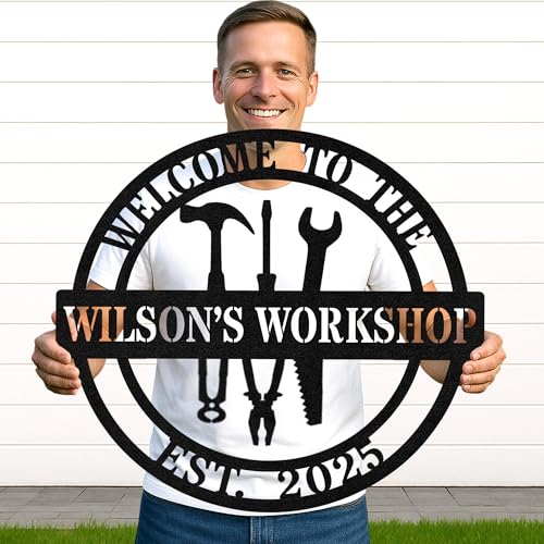 Custom Garage Workshop Metal Sign Personalized Tool Name Wall Art for Car Truck Mechanic Shop Decor Durable Steel Sign for Dad Husband Men’s Auto Workspace or Fence