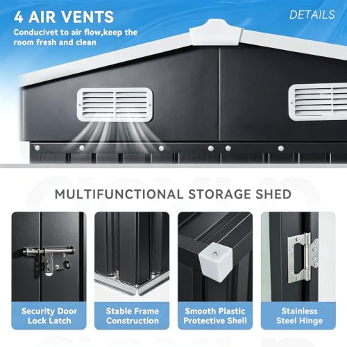 8x6 FT Outdoor Metal Storage Shed with Lockable Doors