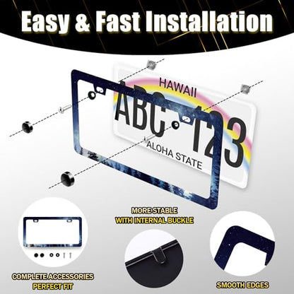 Stainless Steel Starry Sky Galaxy Forest License Plate Frame 12.3 x 6.3 in