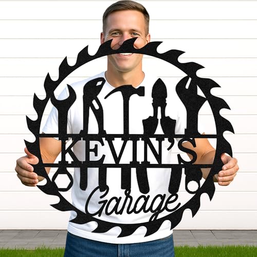 Custom Garage Workshop Metal Sign Personalized Tool Name Wall Art for Car Truck Mechanic Shop Decor Durable Steel Sign for Dad Husband Men’s Auto Workspace or Fence