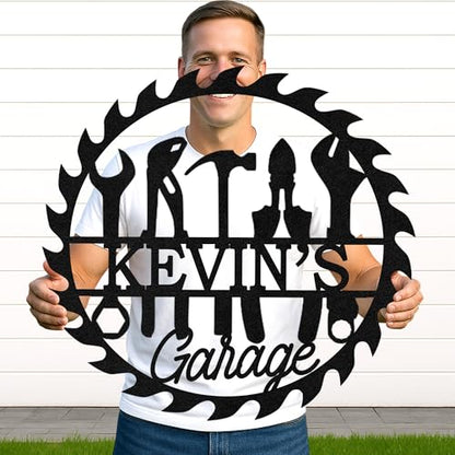 Custom Garage Workshop Metal Sign Personalized Tool Name Wall Art for Car Truck Mechanic Shop Decor Durable Steel Sign for Dad Husband Men’s Auto Workspace or Fence