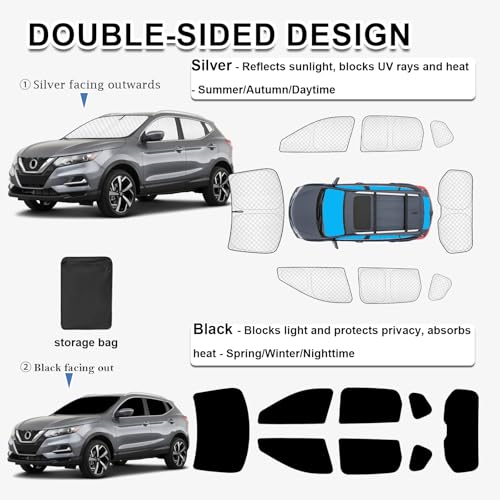 8pcs Thicken Full Window Sun Shades for Nissan Rogue Sport 2017
