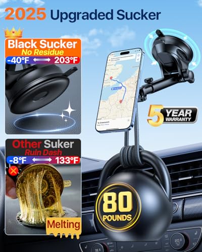 Military Grade】HTU for MagSafe Car Mount【Upgraded Strongest Suction】Magnetic Phone Holder Cell Stand for Dashboard Windshield Vent