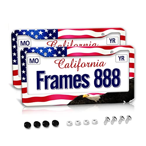 American Flag License Plate Frame American Flag License Plate Holder America Eagle License Plate Frame Covers US Car Tag Frame Stainless Aluminum 2 Pack 2 Holes Decorative 2 Pcs Set for Men