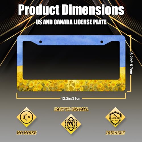 Stainless Steel Sunflower Yellow Floral License Plate Frame 12.3X 6.3
