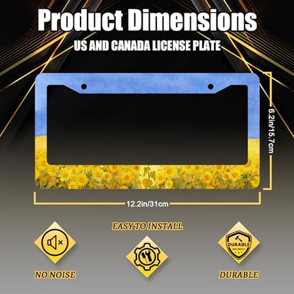 Stainless Steel Sunflower Yellow Floral License Plate Frame 12.3X 6.3