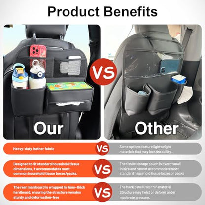 Multifunctional Car Seat Back Organizer with Large Tissue Box Holder
