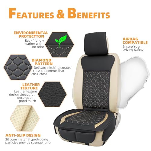 Leather Car Seat Covers Front 2PC Black Gold Luxury Waterproof