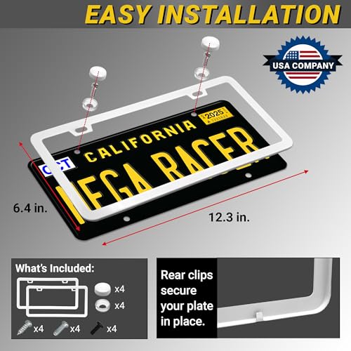 Premium Slim Gloss White License Plate Frames