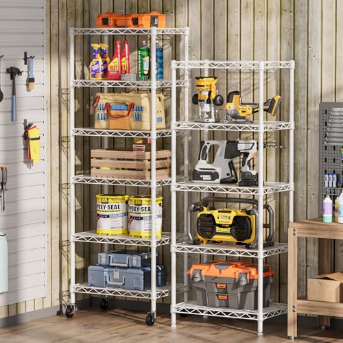 5 Small Wire Shelves Kitchen Pantry Close Home Organizers and Storage Bathroom Shelf Laundry Room Organization Adjustable Book Metal Garage Shelving Unit