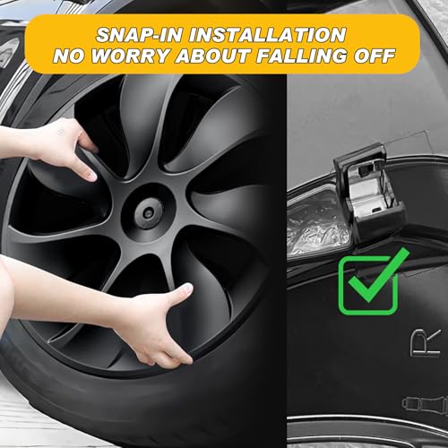 Wheel Covers 19 Inch Compatible with Tesla Model Y Accessories 2024 2023 2022 2021 Matte Black ABS Hubcaps Rim Protector Replacement（Not Fit for Model Y Juniper）