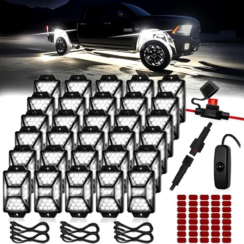 40 Pods Pure White LED Rock Lights Kit with Switch Wiring Harness (40 Count)