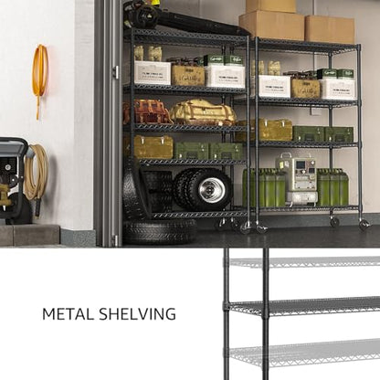 Garage Shelving Wide Storage Shelves 4 Tier Metal Shelves 3200 LBS Heavy Duty Adjustable Utility Shelf Rack Black 23.6" D x 53.1" W x 73.6" H (4 Count)