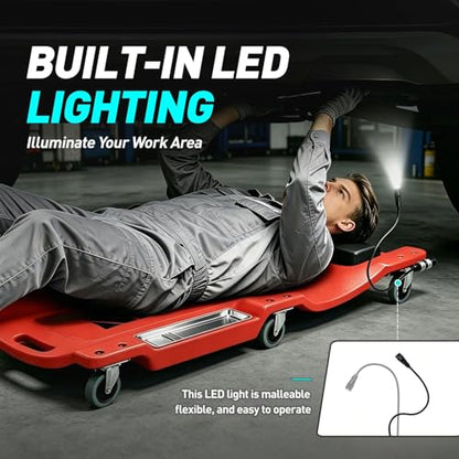 40 Inch Low Profile Plastic Rolling Garage Shop Floor Creeper with LED Light