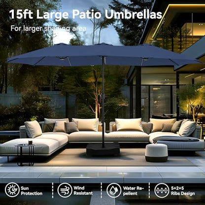 15ft Large Outdoor Patio Umbrella with Base Included