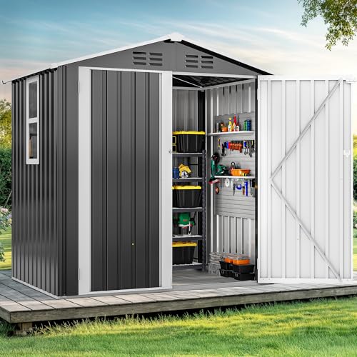 6x4ft Metal Outdoor Storage Shed with Window