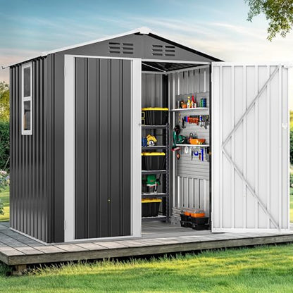 6x4ft Metal Outdoor Storage Shed with Window
