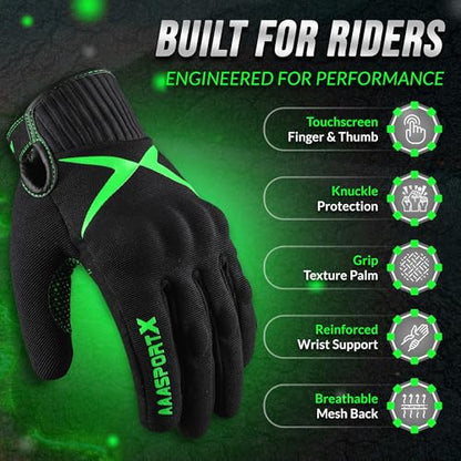 Breathable Motorcycle Gloves for Men with TPR & Kevlar Palm Protection Hard Knuckles Touchscreen