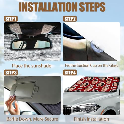 Custom Face Car Windshield Sun Shade Personalized Window Sunshades with Face Pet Photo Logo Customize Car Sun Visor Foldable UV Ray Sun Protector for Sedans SUV Trucks