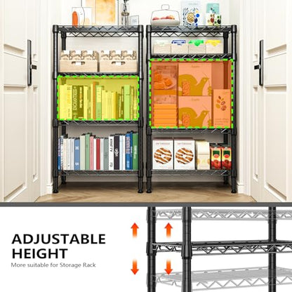 1000 lbs 4 Tier Shelf Metal Storage Shelves Wire Rack Closet Organizers with PP Board for Garage Kitchen Bathroom Laundry Black 11.8" D x 21.7" W x 39.5" H (4 Count)