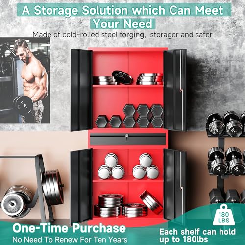 Metal Storage Cabinet with Drawer and Lock