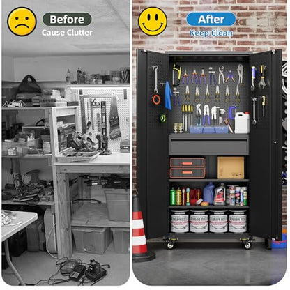 71"H Garage Storage Cabinet with Wheels