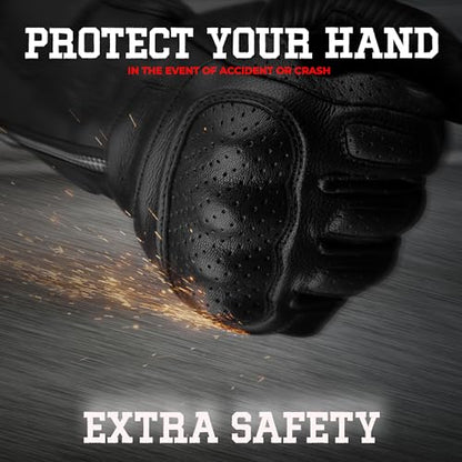 Leather Motorcycle Motorbike Knuckle Protection Powersports Gloves
