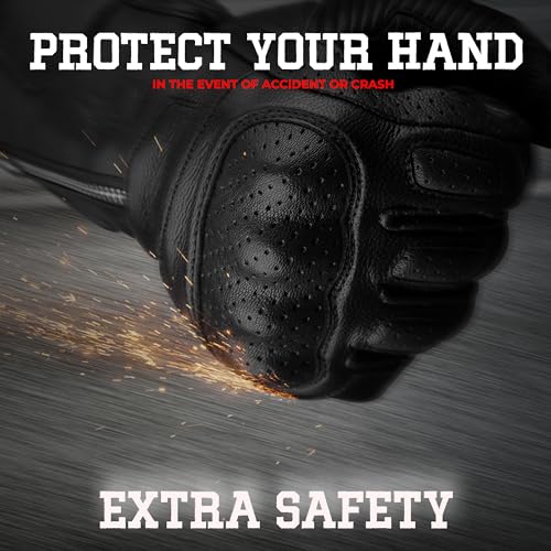 Leather Motorcycle Motorbike Knuckle Protection Powersports Gloves