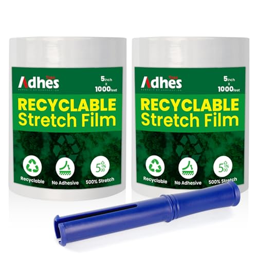 Adhes Recyclable Stretch Wrap Film 5 Inch x 1000 Feet (2 Count)