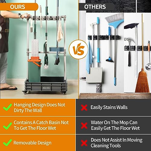 Broom mop Holder Cleaning Supplies Organizer Janitor carts on Wheels Housekeeping Station Storage Tools for Garage