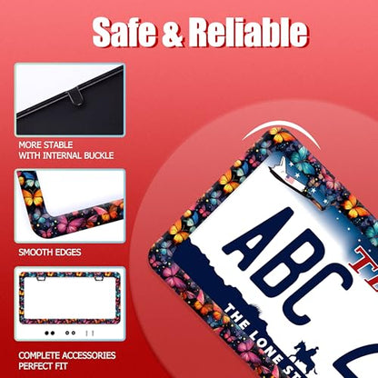 Colorful Butterfly Stainless Steel License Plate Frame for US Cars Decor