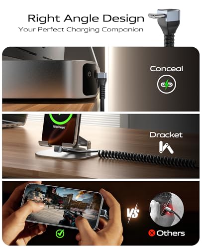 90 Degree USB A to USB C Cable Coiled (2 Count)