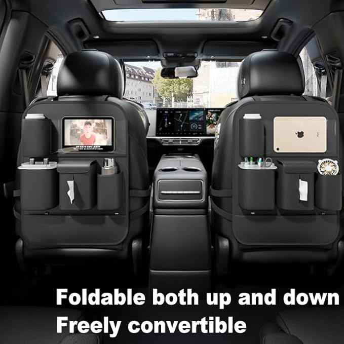 GMQ Backseat Car Organizer with Touch Screen,Protectors Kick Mats Travel Accessories for Kids,Multifunctional Seat Back Organizer Car Travel Organizer Accessories (Black, 2PCS)
