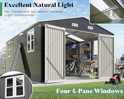 10x16x7 FT Outdoor Storage Shed with 2 Transparent Panels