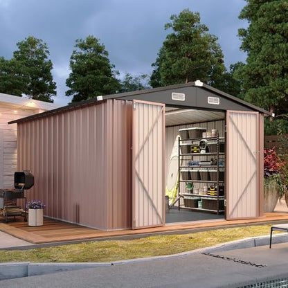 10x12FT Shed with Floor Galvanized Steel Outdoor Storage Shed