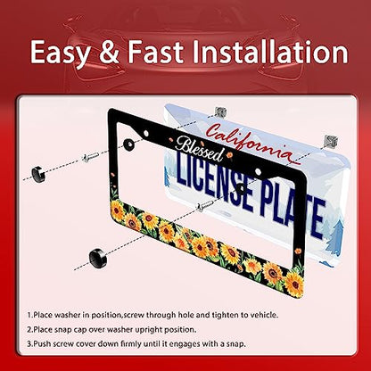 Watercolor Sunflower License Plate Frame Stainless Steel Car Parts 12.3x6.3
