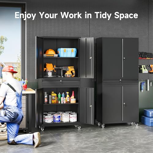Metal Garage Storage Cabinet with Wheels and Drawer